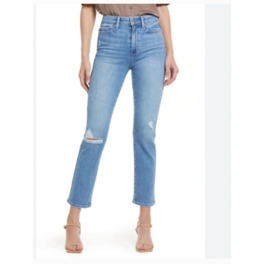 EUC Paige Cindy Distressed Speak Easy Destructed Straight Leg Size 27